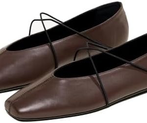 VOLEECE Women's Comfortable Square Toe Ballet Flats with Criss-Cross Straps for Office Work & Casual Wear - Slip On Mary