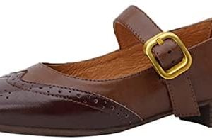 U-lite Women's Leather Mary Jane Flats - Vintage Casual Square Toe Slip-On Shoes for Everyday Wear
